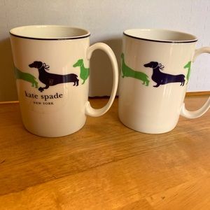 Kate Spade Wickford Lenox dachshund coffee or tea mugs in black and green - pair
